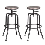 MEUBLE COSY Lot de 2 Tabourets de Bar Industriel Chaise de Cuisine Siège Hauteur Réglable 69-77cm avec Repose-Pieds Cadre en Métal, Marron Foncé