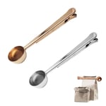Cyleibe 2 Pack Coffee Scoop, Stainless Steel Measuring Spoon with Coffee Bag Clip for Ground Coffee, Espresso, Coffee Beans (Silver & Rose Gold)