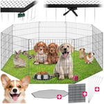 tectake® Parc pour Chien & Petits Animaux Extensible Grillage avec Filet de protection Enclos pour chat extérieur Parc Chiot Cage pour chien Cage lapin, Cage hamster Porte avec verrouillage Parc chien