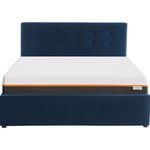 Ensemble lit coffre 140x190 en velours bleu foncé Tina + Matelas mousse gel à mémoire de forme, double confort - Dual Confort