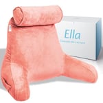 Ella Coussin de Lecture avec Rouleau de Cou - Oreiller de Lecture avec Accoudoirs, Soutien du Dos et du Cou pour la Lecture ou la Relaxation - Coussin de Dossier Fauteuil de Lecture - Velours (Rose)