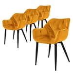 Lot de 4 chaise salle à manger assise jaune moutarde en velours pieds métal noir