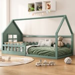 Lit cabane pour enfant 90x200 cm - en forme de maison - en bois de pin et mdf - Vert