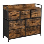 Songmics Fabric Chest of Drawers, sovrum förvaringsenhet, 7 lådor, rustik brun och svart