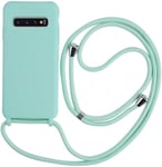 Collier Pour Samsung Galaxy S10 Coque Silicone Liquide Bumper Housse Galaxy S10 Lanière Avec Cordon Réglable Longueur Chaîne Lanyard Case Housse Étui Pour Samsung S10, Vert