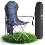 Juskys Chaise de Camping Lido Pliable avec Porte-gobelet, Poche latérale et Sac de Transport - Chaise de Camping Pliante rembourrée avec accoudoir et Dossier - Bleu