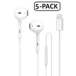 [5-PACK] Lightning in-ear hörlurar för iPhone, iPod Vit