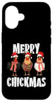 Coque pour iPhone 16 Merry Chickmas Chapeau de Père Noël lumineux Motif poule