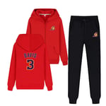 Pull de Couverture à Capuche de Basketball n ° 3 Hommes Plus Velvet Zipper Sportswear + Pantalon de survêtement Sporting HooSuit Veste Confortable pour la Peau Red-M