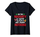 Womens On The Naughty List And I regret Nothing Funny Christmas V-Neck T-Shirt