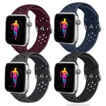 Runostrich Sport Band Compatible with Apple Watch Band 40mm 38mm, Soft Silicone Replacement Breathable Strap Compatible iWatch SE Series 6 5 4 3 2 1 (38mm/40mm, Black+Dark Gray+Dark Blue+Dark Red)