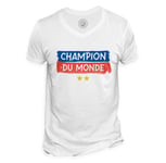 T-Shirt Homme Col V Champion Du Monde Foot France Team 2 Etoiles