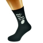 Shh the game is on! Rugby Fan Black Mens UK Size 5-12 Socks - X6N443