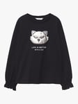 Mango Kids' Cat Pillow Long Sleeve T-Shirt Black 9-10 years female 100% cotton