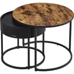 Tables Basses, Lot de 2, Tables d'Appoint Rondes, Tables Gigognes, Style Moderne, Rangement Discret et Plateau, pour Salon, Chambre, Balcon, Marron