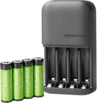 Amazon Basics Rechargeable AA NiMh Batteries with 4 Bay Battery Charger, UK Plu