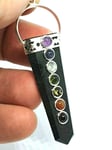 Black Tourmaline Pendant 7 Chakra Flat Gemstone Protection Necklace Jewellery