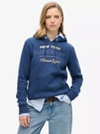 Superdry Luxe Metallic Logo Hoodie, Sargasso Sea Blue