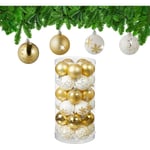 Relaxdays - Boules de Noël, lot de 30, en plastique, d : 6 cm, paillettes, mates, brillantes, déco sapin, doré/blanc