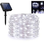 12 Meters 100 Lights 8 Functions White Light 200 LED Solar Powered Copper Wire String Lights Outdoor Waterproof Garden L