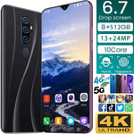 A82 Smartphone, 6.7 HD+ Dewdrop Display,13MP+14MP Triple Camera, 8GB RAM+512GB ROM,Full Screen, Dual SIM,Fingerprint Unlock Face Recognition, Wifi, GPS, Free Android10.0 Smartphone.