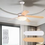 Relax4life - Ventilateur de Plafond Silencieux Dia.132cm 5 Pales Réversibles avec Lumière, Télécommande Moteur Réversible, 3 Vitesses, Minuteur 1-8H,