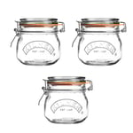 Kilner Set of 3 Round Clip Top Jars 0.5 Litre (3 x 500 ml) Airtight Glass Storage Jars for Preserving Jams Dry Foods Reusable