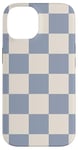 Coque pour iPhone 14 Motif damier bleu clair-gris et crème