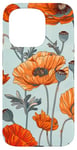 Coque pour iPhone 15 Pro Motif coquelicot orange sur fond bleu clair