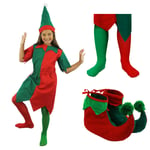 Girls Elf Costume Christmas Childs Xmas Fancy Dress With Hat Santa Little Helper