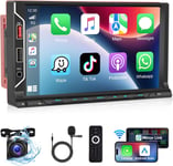 Autoradio 2 Din Compatible Apple Carplay Et Android Auto Sans Fil,Autoradio Tactile 7 Pouces Avec Bluetooth/Fm/Rds Radio/Aux/Eq/Swc/Usb+Ahd Caméra De Recul&Mic