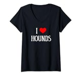 Womens I Love Hounds I Heart Hounds Dog Lover Pet Puppy Hunting Dog V-Neck T-Shirt