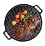 Cast Iron Griddle Pan, HOHAOO Double-Sided Grill Pan with Double Handles, Non-Stick Induction Skillet Pan for Steaks, Broil, Bread, Eggs, Pancakes, Vegetables, Black, 30 cm/12"