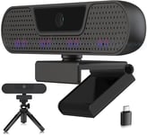 Webcam 1080P 60FPS, Webcam Avec Microphones, Focus Fixe, 75°Grand Angle, Plug &