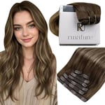 RUNATURE Extension Cheveux Naturel Clip Ombre Brun Balayage Blonde 14 Pouces/35cm 7Pcs Extension Cheveux Clip Invisible Extension Clip Cheveux Naturel 120g #4/27/4