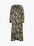 Soaked In Luxury Karven Leaf Print Long Sleeve Midi Dress, Black/Multi