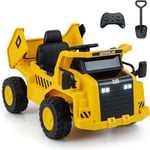 Voiture Electrique Enfants 12V avec Télécommande Mégaphone Musique MP3 USB Pelle 12 V pour Enfants Camion Electrique Jaune