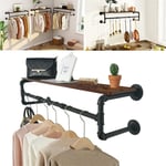 Industrial Steam Punk Clothes Rack Wooden Top Shelf Garment Bar for Shops Homes