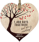 4th Wedding Anniversary Wooden Heart Plaque, Light Wood Sign Keepsake, Celebrate Fruit/Flowers Anniversary Wife Husband Boyfreind Girlfriend Mum or Dad, Plaque with Quotes Gifts from the Kids