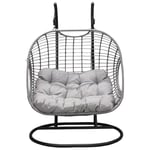 Venture Home Hängstol Viga Dubbel Double Hangin Chair-Black Fram/Grey Wicker/Grey Cushion 9548-408