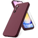 Vansdon Coque Compatible avec Samsung Galaxy A25 5G, 2 Film de Protection en Verre trempé, Housse Souple en TPU en Silicone Liquide, Housse en Caoutchouc Antichoc - Bordeaux