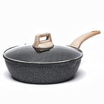 CAROTE Poele Induction, Sauteuse 28cm avec Couvercle, Revêtement Antiadhésif Pour Tous Feux Dont Induction, Sans PFOA, Wok Pour La Cuisine Quotidienne