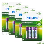 16 X Philips Rechargeable AAA 700 MAH Piles Nimh HR03 1.2V Micro Dect Téléphone