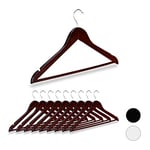 Relaxdays 10026466_93 Cintre en Bois Set de 10, Traverse Pantalon 44,5 cm, Encoche Robe Jupe Chemise, Crochet pivotant 360°, Marron, Fer, 22,5 x 44,5 x 1cm