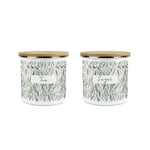 Green Leaves Tea & Sugar Canister Set - Foliage Enamel Kitchen Storage Gift