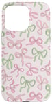 iPhone 15 Pro Max Pink And Green Bows Pattern Coquette Girly Christmas Bow Case