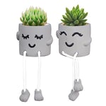 Uguisu Lot de 2 Pots de Fleurs à Jambes Longues, Joli Pot de Fleurs Smiley à Suspendre, Pot de Fleurs succulentes, Pot de Fleurs Amusant, Pot d'intérieur, Pot de Fleurs en béton, Pot de Fleurs