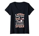 Womens Woman Cannot Survive Wine Alone She Needs Spider V-Neck T-Shirt