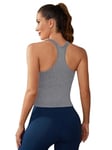 ATTRACO Crop Tops with Built in Bras Sport Vest for Women Yoga Vest Gym Tops with Built in Bras Grey L