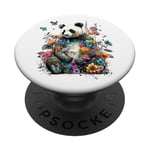 Panda mignon avec fleurs et papillons pour femmes, filles et enfants PopSockets PopGrip Adhésif